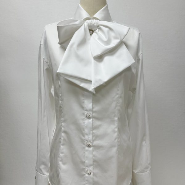 CHANEL CC25K Cotton Poplin Blouse with Bow Tie