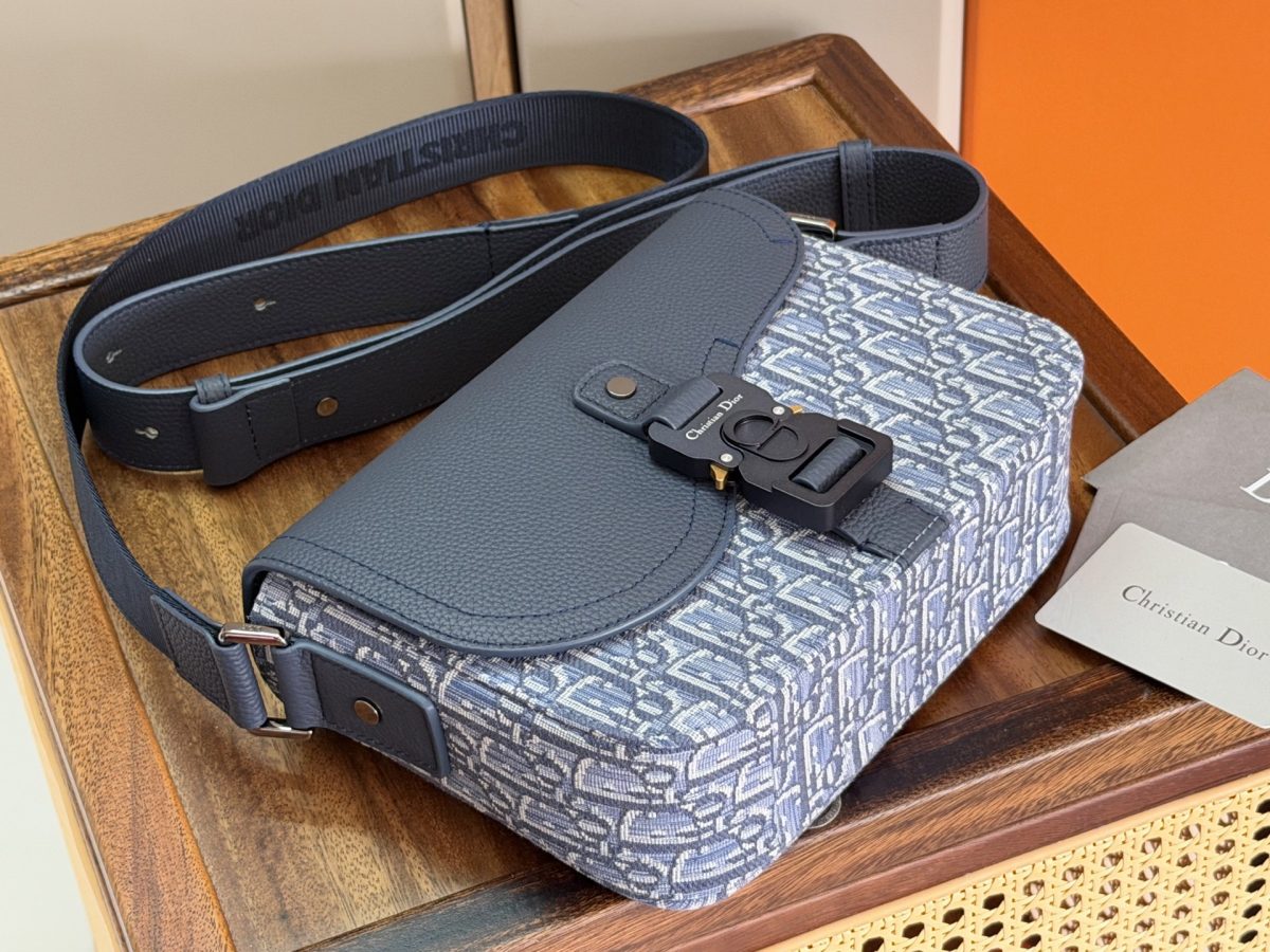 Dior Saddle Messenger Bag (Light Blue Oblique Jacquard) - Image 1