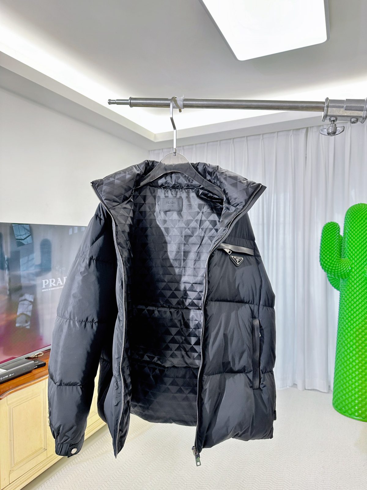 Prada Re-Nylon Down Jacket with Leather Trim - Image 3