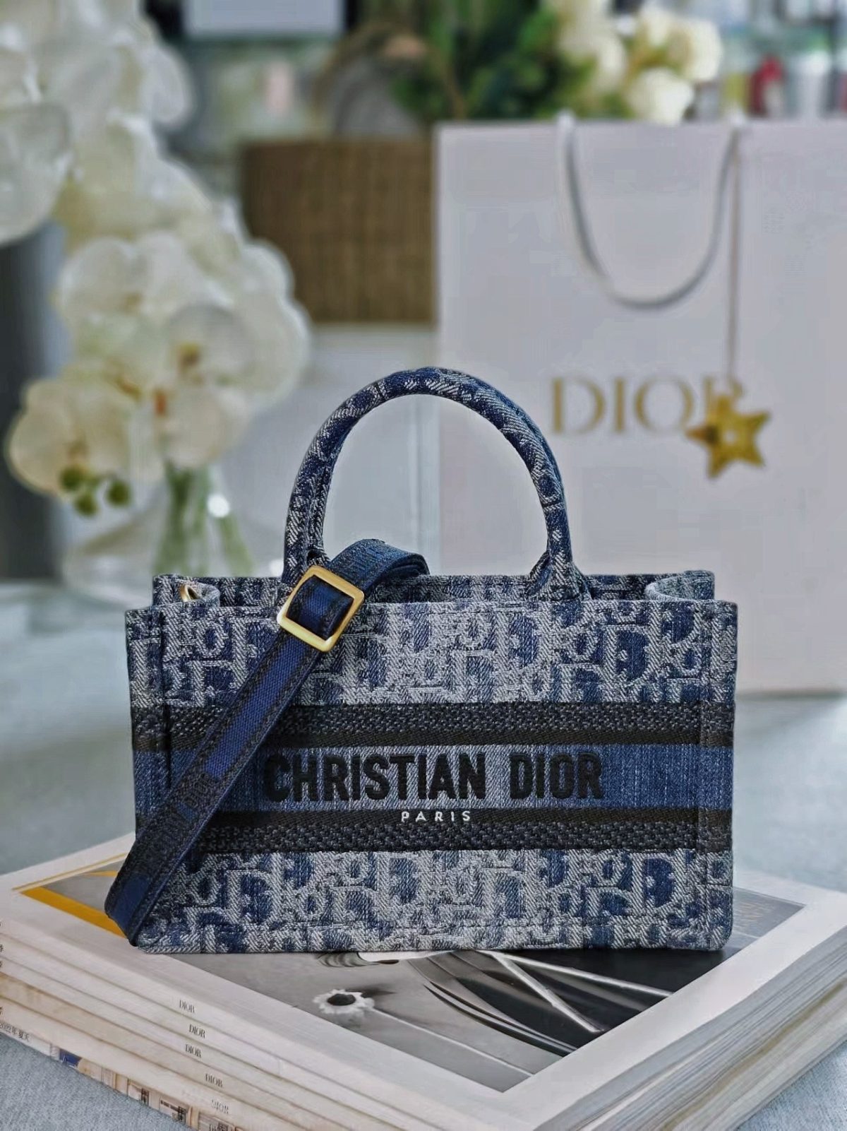 Dior Book Tote Mini Bag (Blue Oblique Jacquard) - Image 5