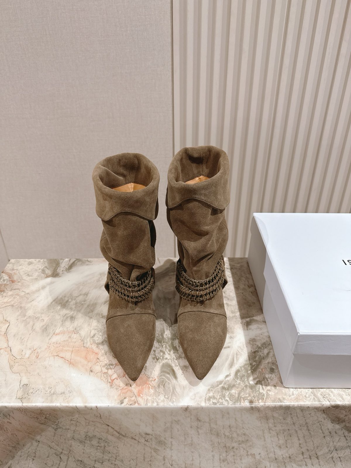 Isabel Marant Suede Pointed-Toe Chain Embellished Mid-Calf Boots - Image 5