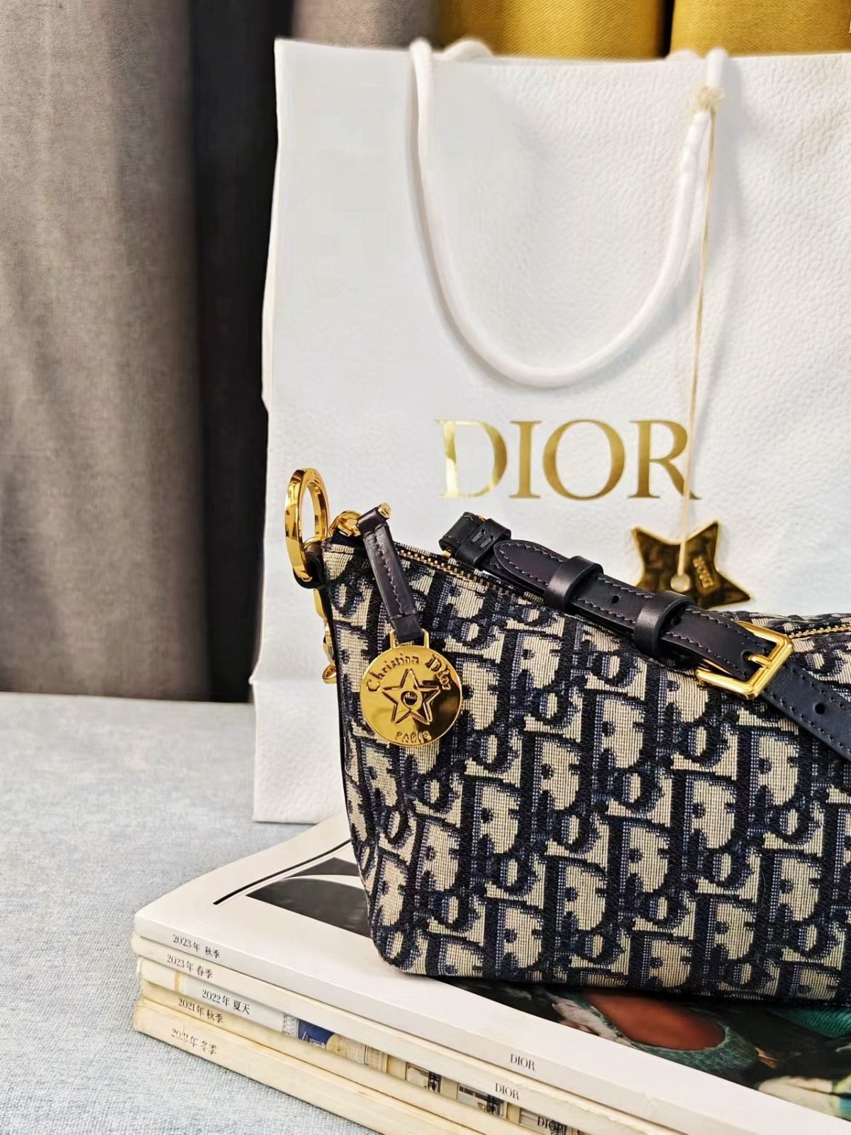 Dior Diostar Hobo Chain Bag (Blue Oblique Jacquard) - Image 5
