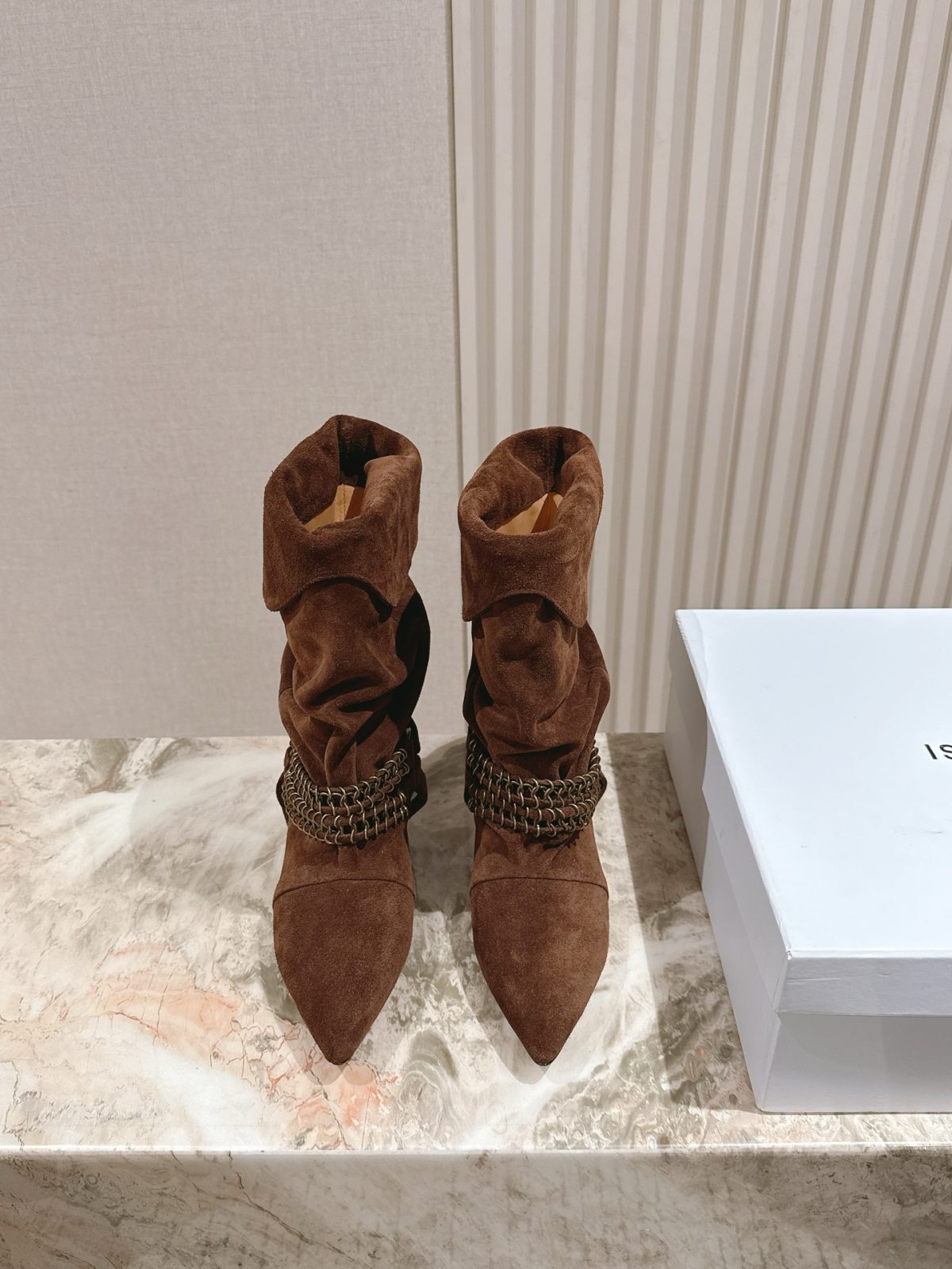 Isabel Marant Suede Pointed-Toe Chain Embellished Mid-Calf Boots - Image 6