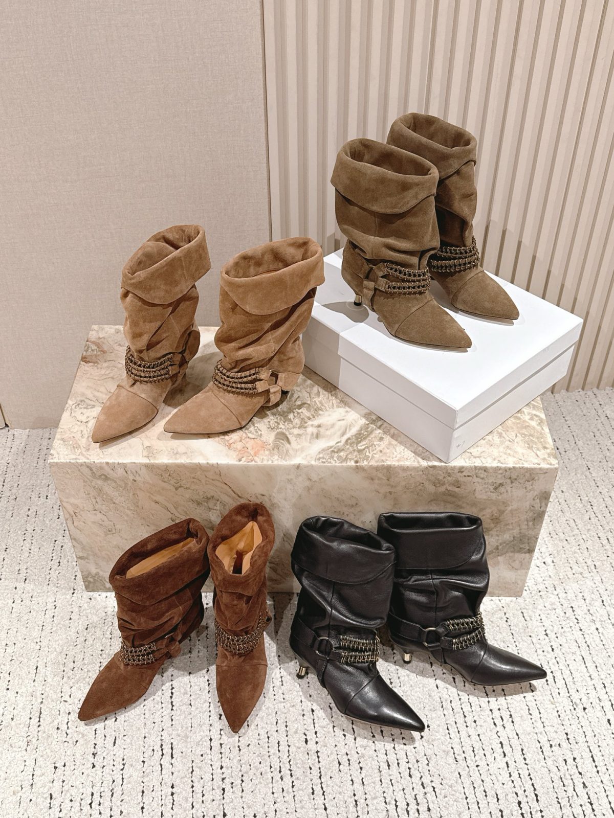 Isabel Marant Suede Pointed-Toe Chain Embellished Mid-Calf Boots - Image 1
