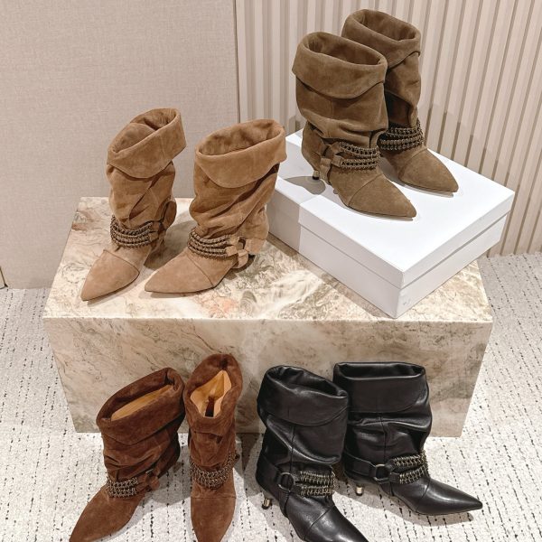 Isabel Marant Suede Pointed-Toe Chain Embellished Mid-Calf Boots