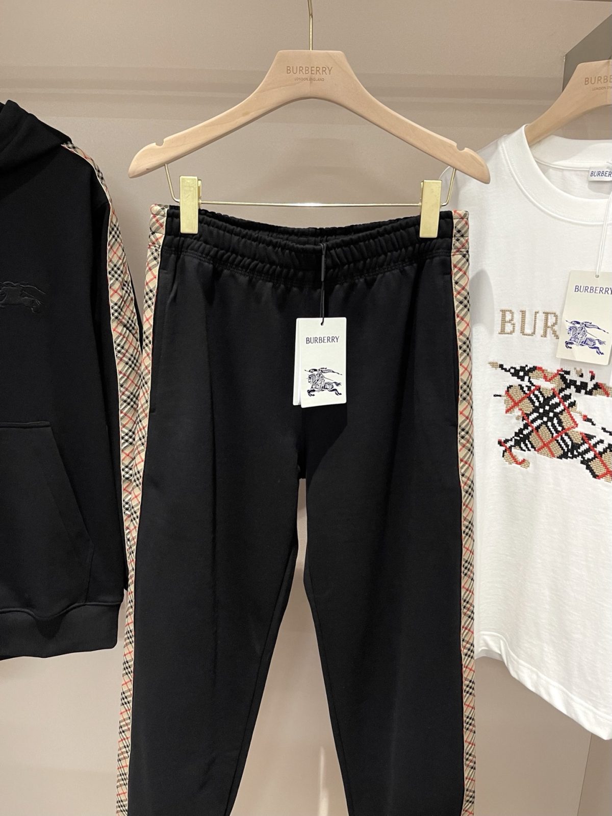 Burberry 25FW Cotton-Blend Track Pants with Vintage Check Stripe - Image 2