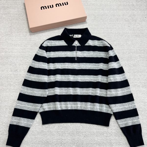 Miu Miu Striped Wool Zip Knit Sweater