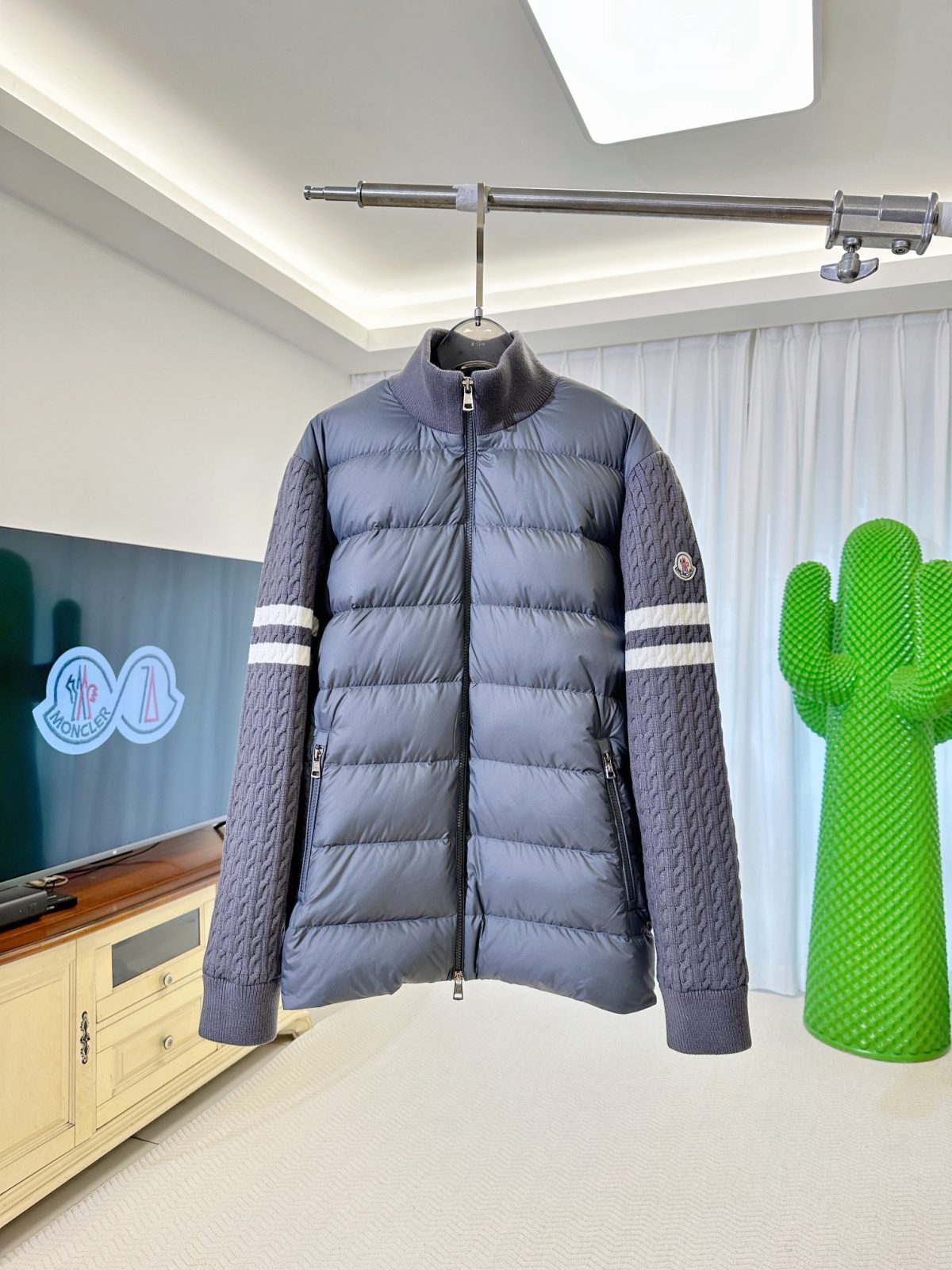 Moncler Down-Front Wool and Cashmere Zip Cardigan - Image 1