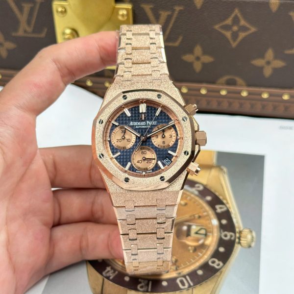 Audemars Piguet Replica Watches Royal Oak Chronograph Frosted Gold 26240 Blue Dial APS Factory 41mm