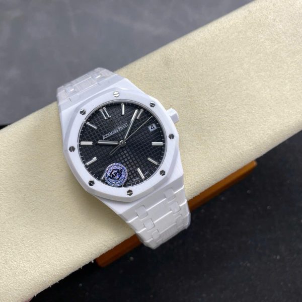 Audemars Piguet Royal Oak 15500 Dial Black Copies Watch White Ceramic APS Factory 41mm
