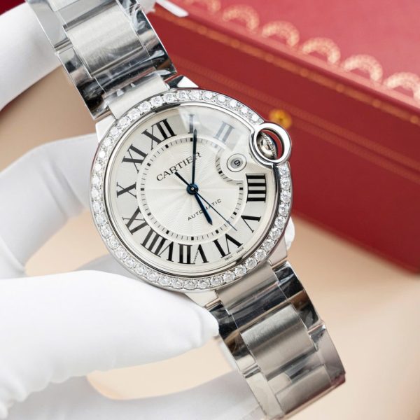 Cartier Ballon Bleu WE9009Z3 White Dial Replica Watch Bezel Diamond Moissanite AF Factory 42mm