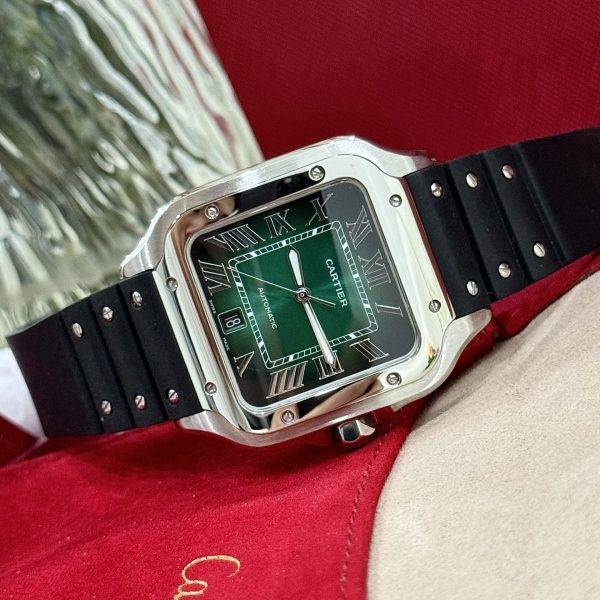 Cartier Replica Watches Santos WSSA0061 Green Dial Rubber Strap BV Factory 39.8mm