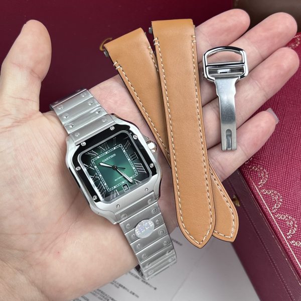 Cartier Replica Watch Santos De Cartier Green Dial BV Factory 39.8mm