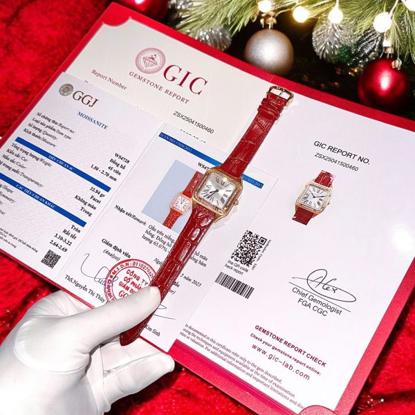 Cartier Santos Dumont WJSA0017 Red Copies Watches 18K Gold Wrapped + Diamonds Moissanite 33x38mm