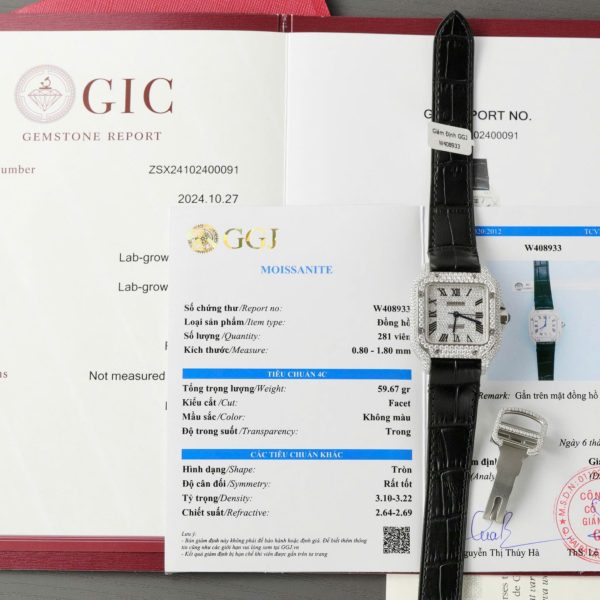 Cartier Santos Women Copies Watches Full Moissanite Diamonds Custom 35mm