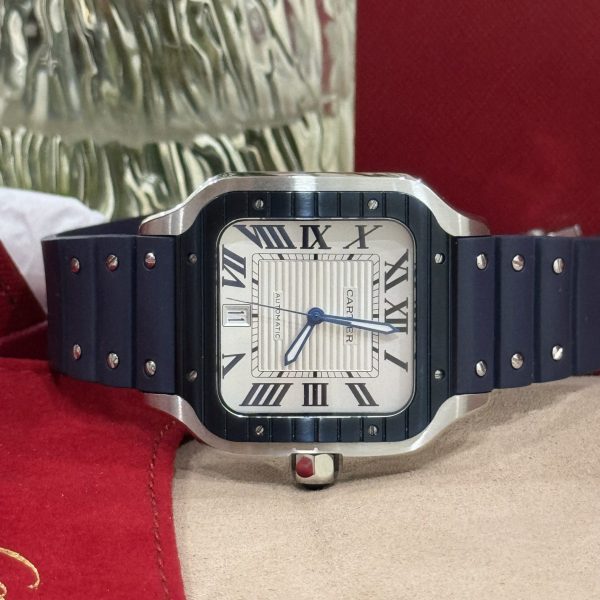 Cartier Replica Watch Santos White Dial Rubber Strap BV Factory 39.8mm