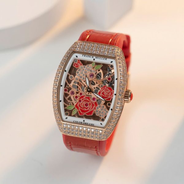 Franck Muller Replica Watch Vanguard V32 Skeleton Red Flower Dial 36mm