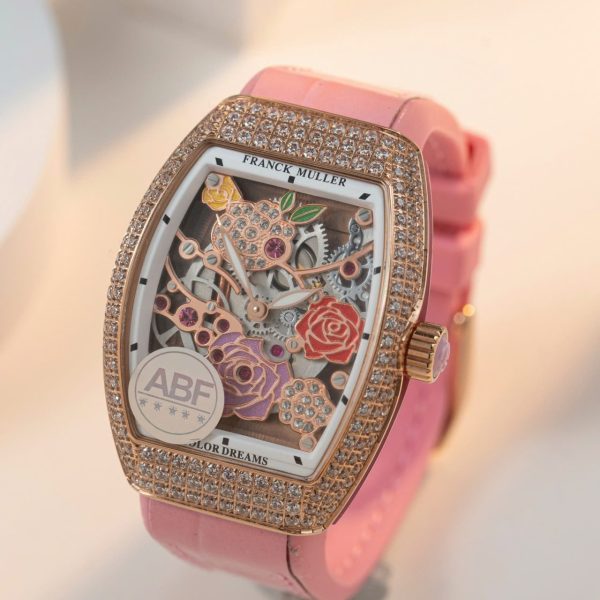Franck Muller Replica Watches Vanguard V32 Skeleton Pink Flower Dial 36mm