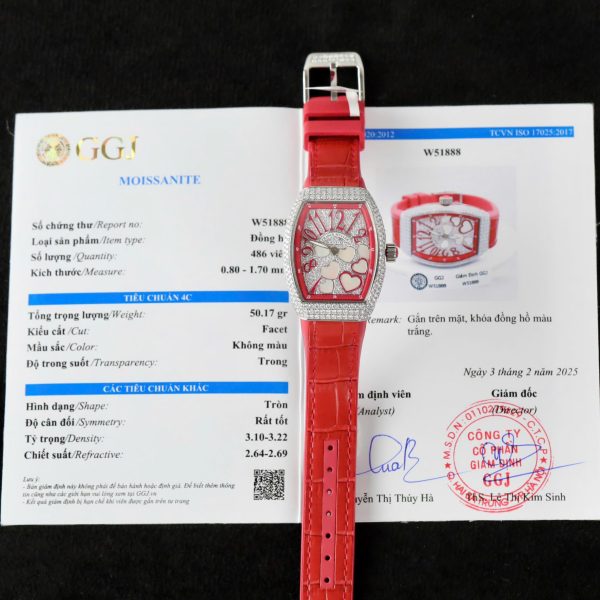 Franck Muller V32 Vanguard Lady Heart Red Replica Watch Diamonds Moissanite Custom 36mm