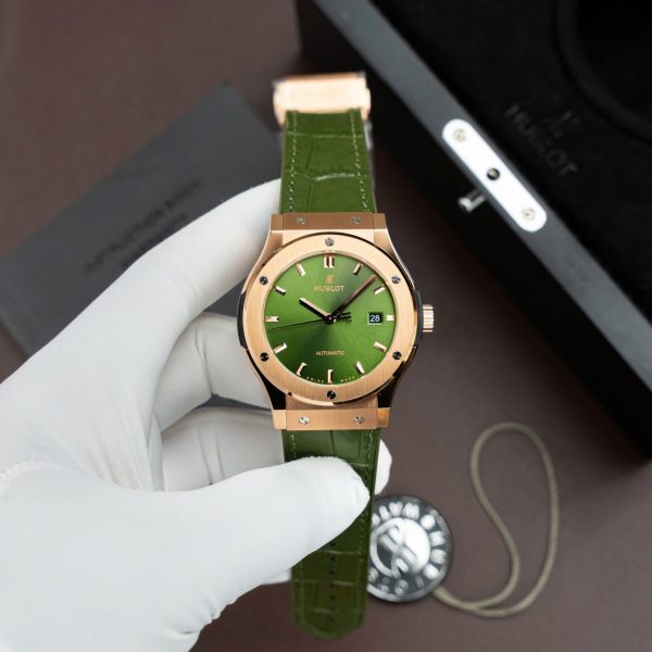 Hublot Classic Fusion King Gold Replica Watch Green Dial Movement SW300 Swiss Made 42mm