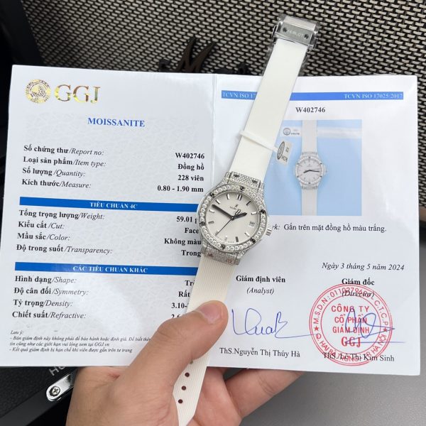 Hublot Replica Watch Classic Fusion White Dial Custom Moissanite Diamonds 33mm