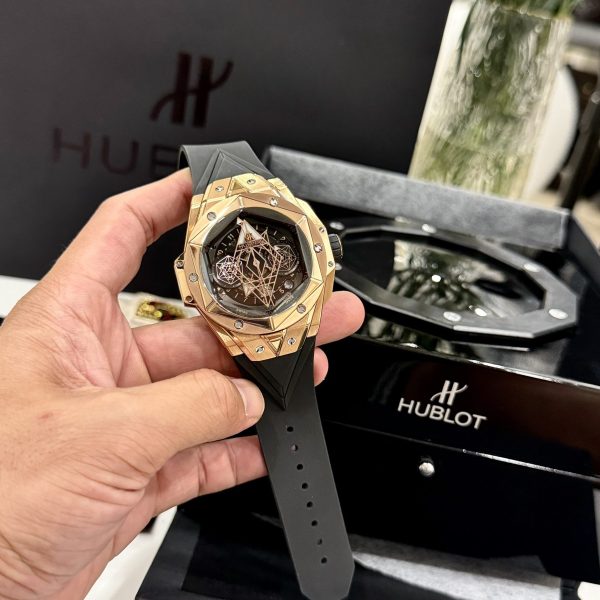 Hublot Replica Watches Big Bang Sang Bleu ll King Gold Black Dial BBF 45mm