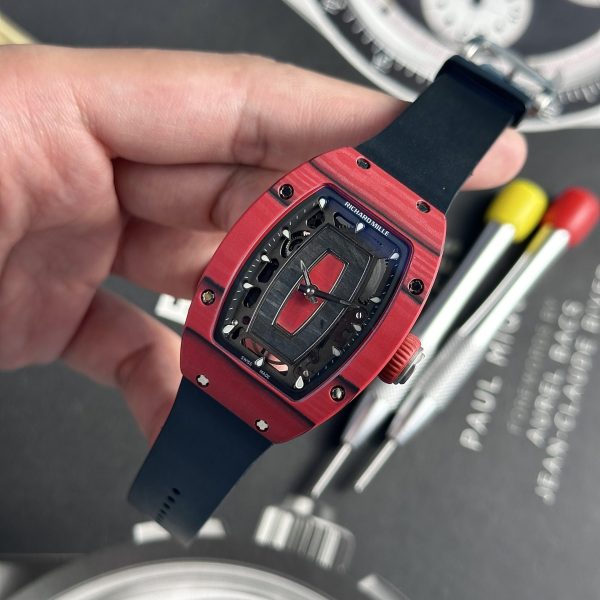 Richard Mille Replica Watches RM07-01 Red Carbon Rubber Strap 32x46mm