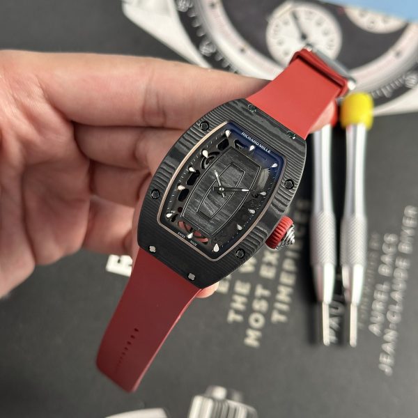 Richard Mille Replica Watch RM07-01 Black Carbon Rubber Strap 32x46mm