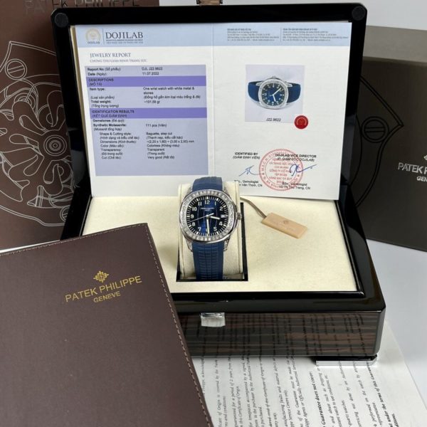 Patek Philippe Replica Watch Aquanaut 5168G Custom Moissanite Baguette Diamonds Blue Dial 42.2mm