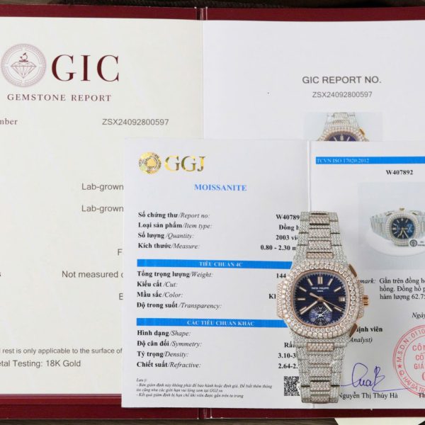 Patek Philippe Nautilus 5980 Replica Watch 18K Gold Wrapped + Diamonds Moissanite Custom 40.5mm