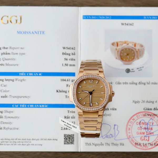 Patek Philippe Nautilus 7118 Women Replica Watch Custom Gold Wrapped + Diamonds Moissanite 3K Factory 35.2mm