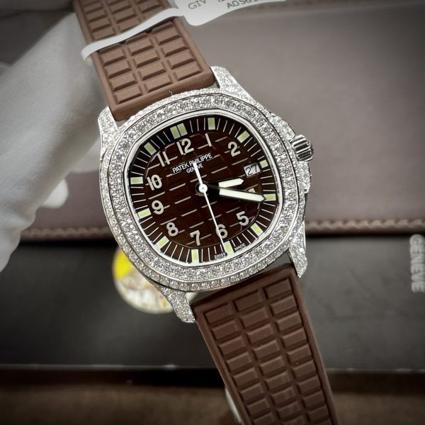 Patek Philippe Replica Watch Aquanaut 5067 Dial Brown Custom Diamonds Moissanite 35.6mm
