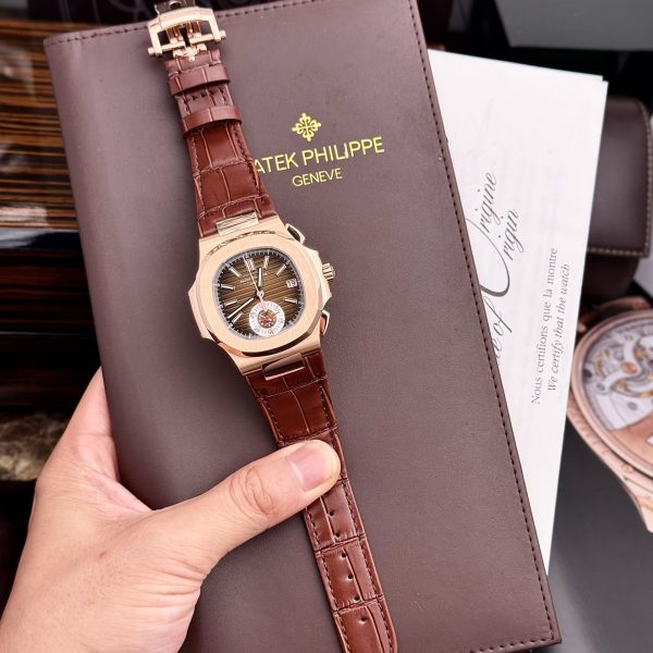 Patek Philippe Replica Watch Nautilus 5980 Brown Dial Leather Strap 40mm