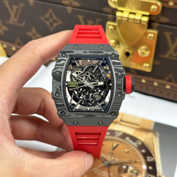 Richard Mille RM35-02 Rafael Nadal Carbon Replica Watches Red ZF Factory 44mm