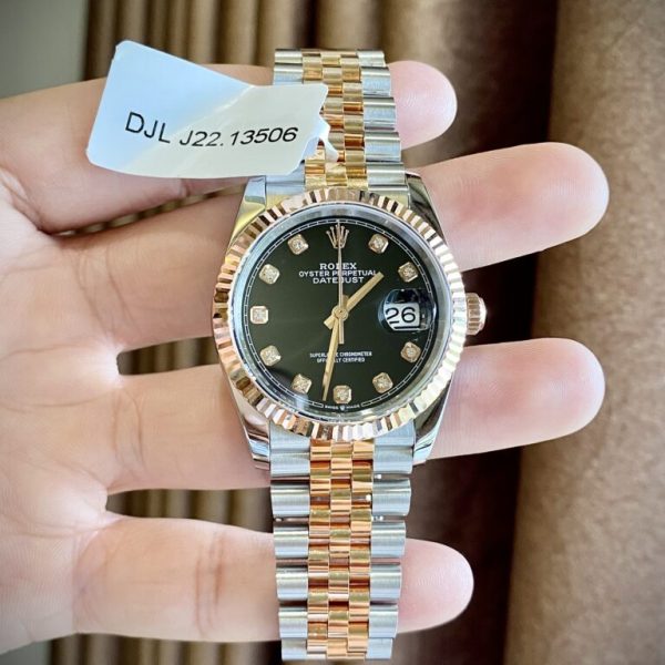 Rolex Replica Watches DateJust Black Dial Gold Wrapped GM Factory 36mm
