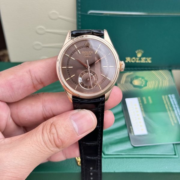 Rolex Replica Watch Cellini 50525 Chocolate Dial Leather Strap 39mm
