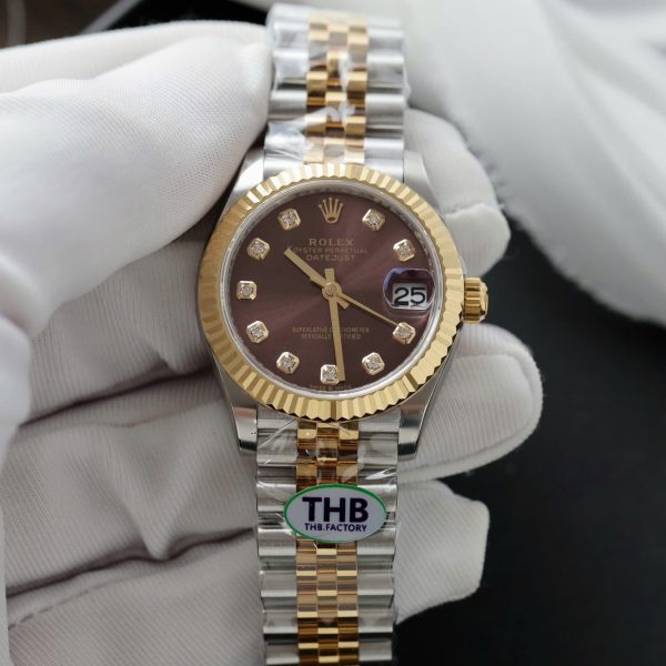 Rolex DateJust Wine Dial Replica Watch Jubilee Strap THB Factory 31mm