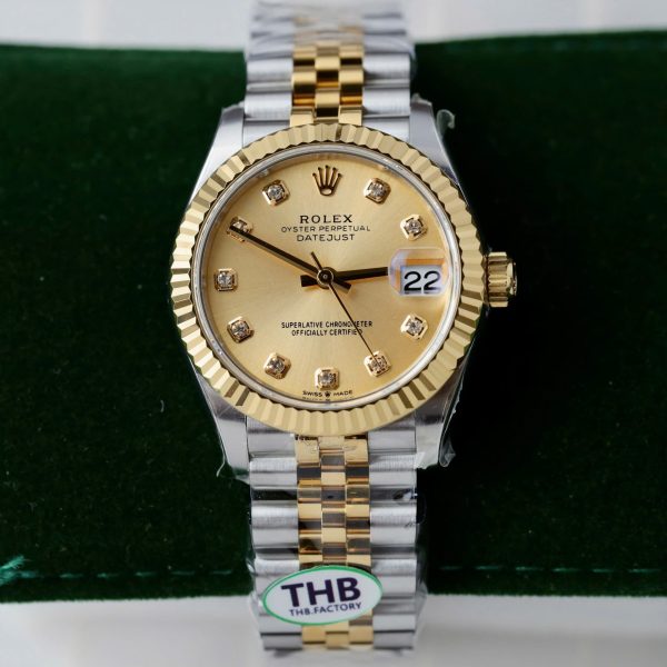 Rolex DateJust Luxury Replica Watch Yellow Champagne Dial THB Factory 31mm