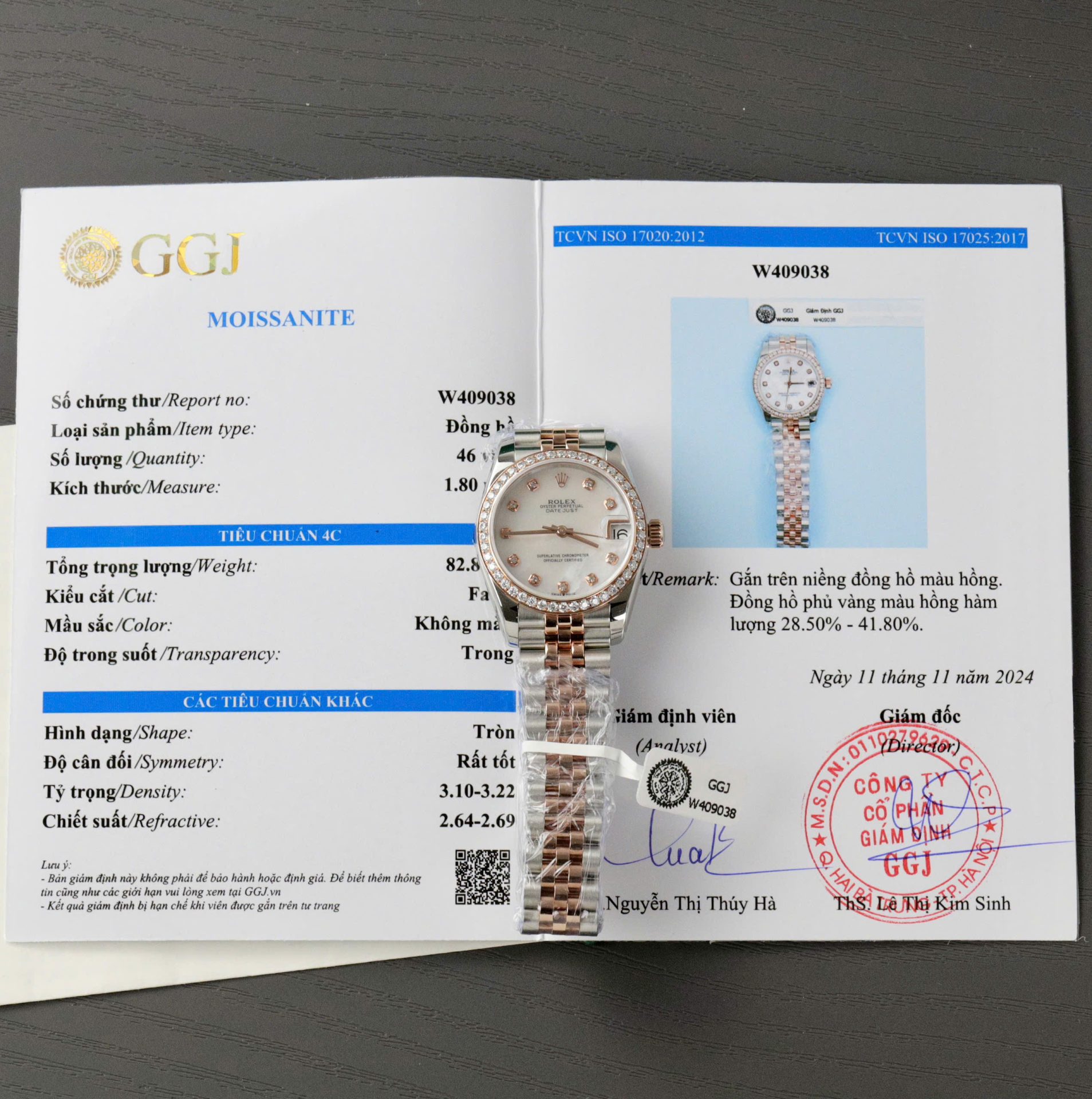 Dong-Ho-Rolex-DateJust-Replica-11-Mat-Kham-Xa-Cu-Dinh-Kim-Cuong-Moissanite-Hong-Kong-31mm-9.jpg Rolex DateJust Replica 11 Watch Dial Mother Of Pearl Custom Moissanite Diamonds 31mm - Image 1