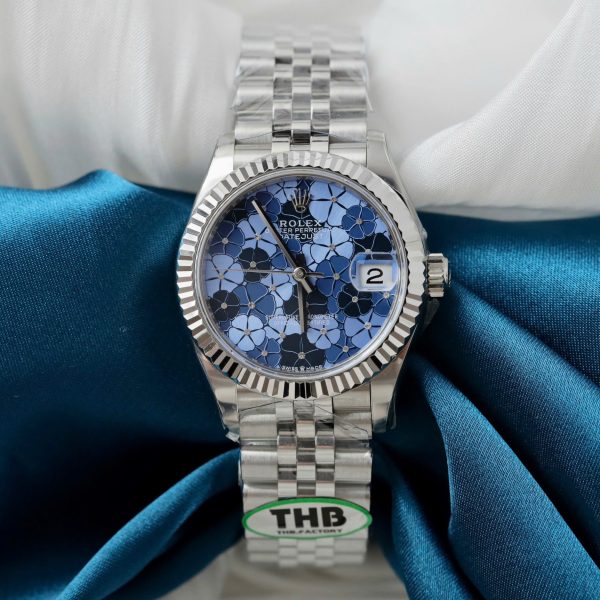 Rolex DateJust Replica Watch Women Blue Flower Dial THB Factory 31mm