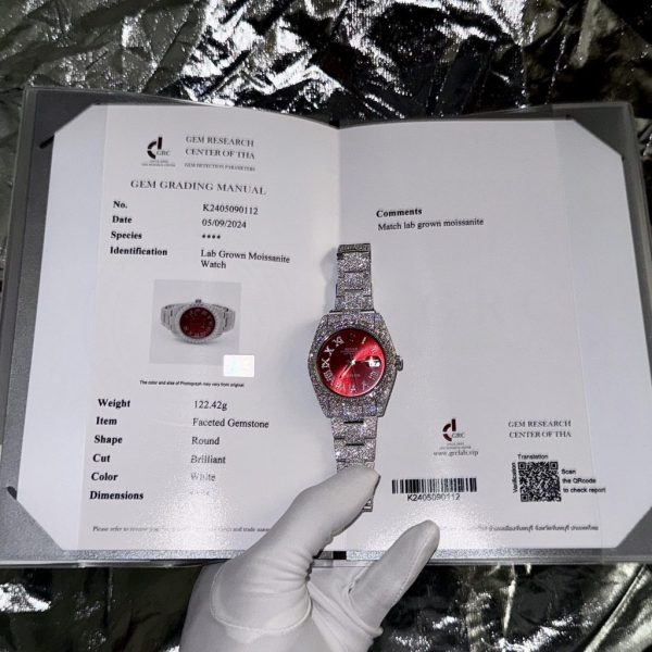 Rolex Best Replica Watch DateJust Supreme Custom Moissanite Diamonds Red Dial 41mm