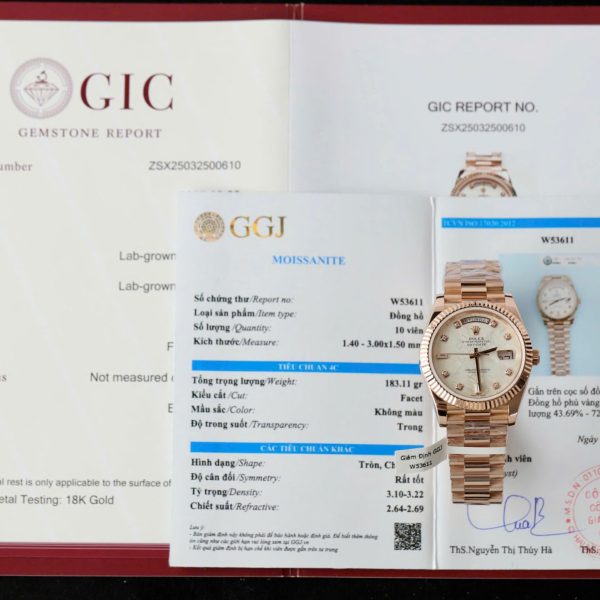 Rolex Day-Date Custom Rose Gold Wrapped + Dial Moissanite Diamonds 40mm