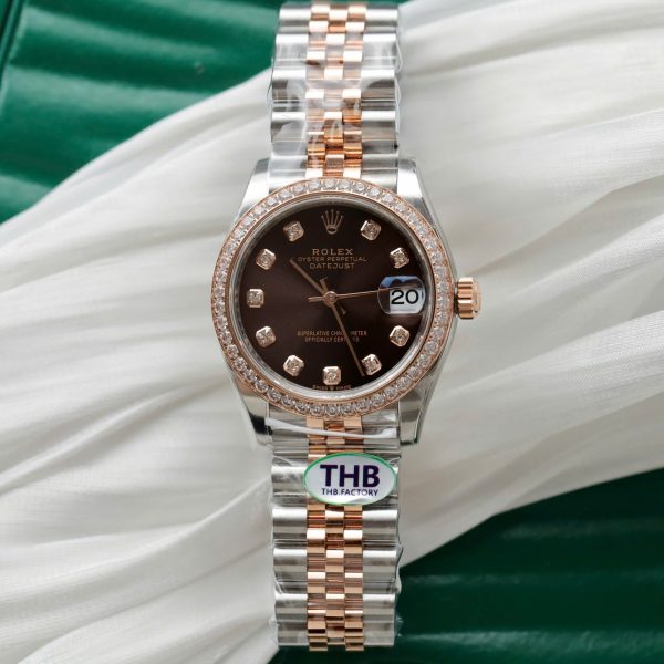 Rolex DateJust High End Watch Replicas Chocolate Dial Bezel Diamonds CZ THB Factory 31mm