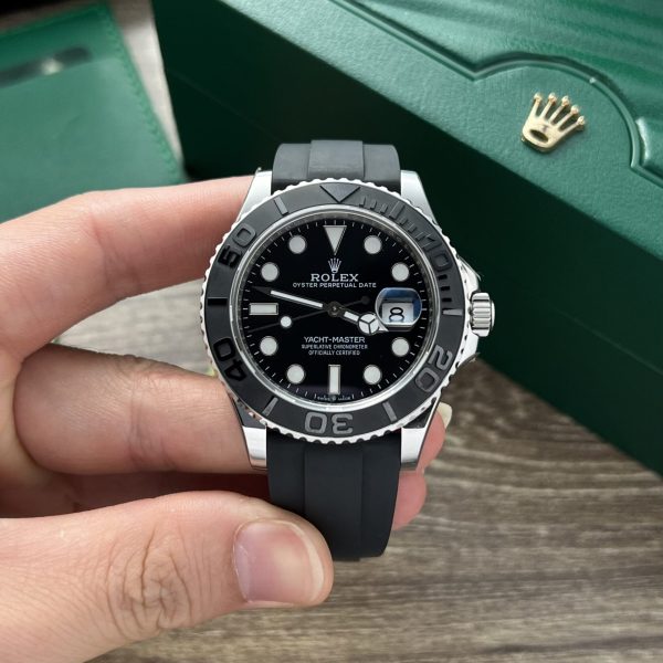 Rolex Fake Clone Yacht-Master Black Dial Rubber Strap EW Factory 40mm