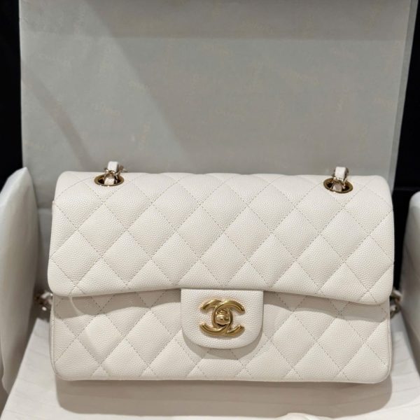 Chanel Classic Replica 11 High Quality White Handbag Gold Lock 23cm