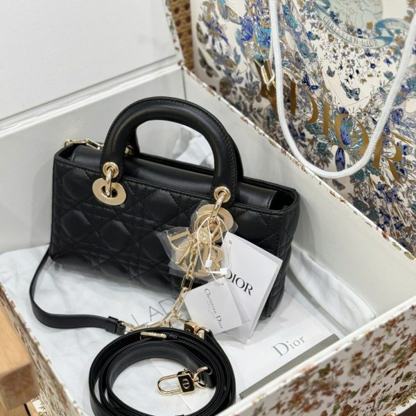 Dior D-Joy Lady Replica 11 Women-s Handbag Black Gold Lock 22cm