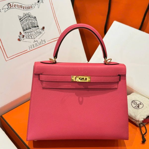 Hermes Kelly Women-s Handbag Dark Pink Gold Lock 25cm
