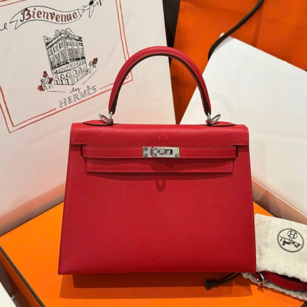Hermes Kelly Like Auth Women-s Handbag Red White Lock 25cm