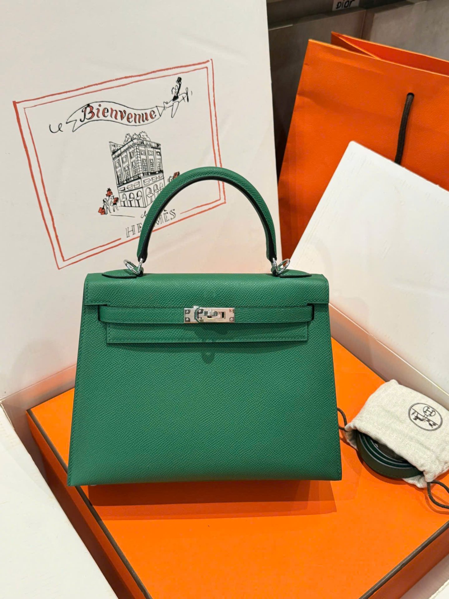 Tui-Xach-Hermes-Kelly-Like-Auth-Nu-Mau-Xanh-La-Cay-Khoa-Trang-25cm-10.jpg Hermes Kelly Like Auth Women-s Handbag Green White Lock 25cm - Image 1
