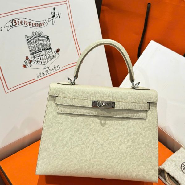 Hermes Kelly Rep 11 High-End Women-s Handbag Cream White White Lock 25cm